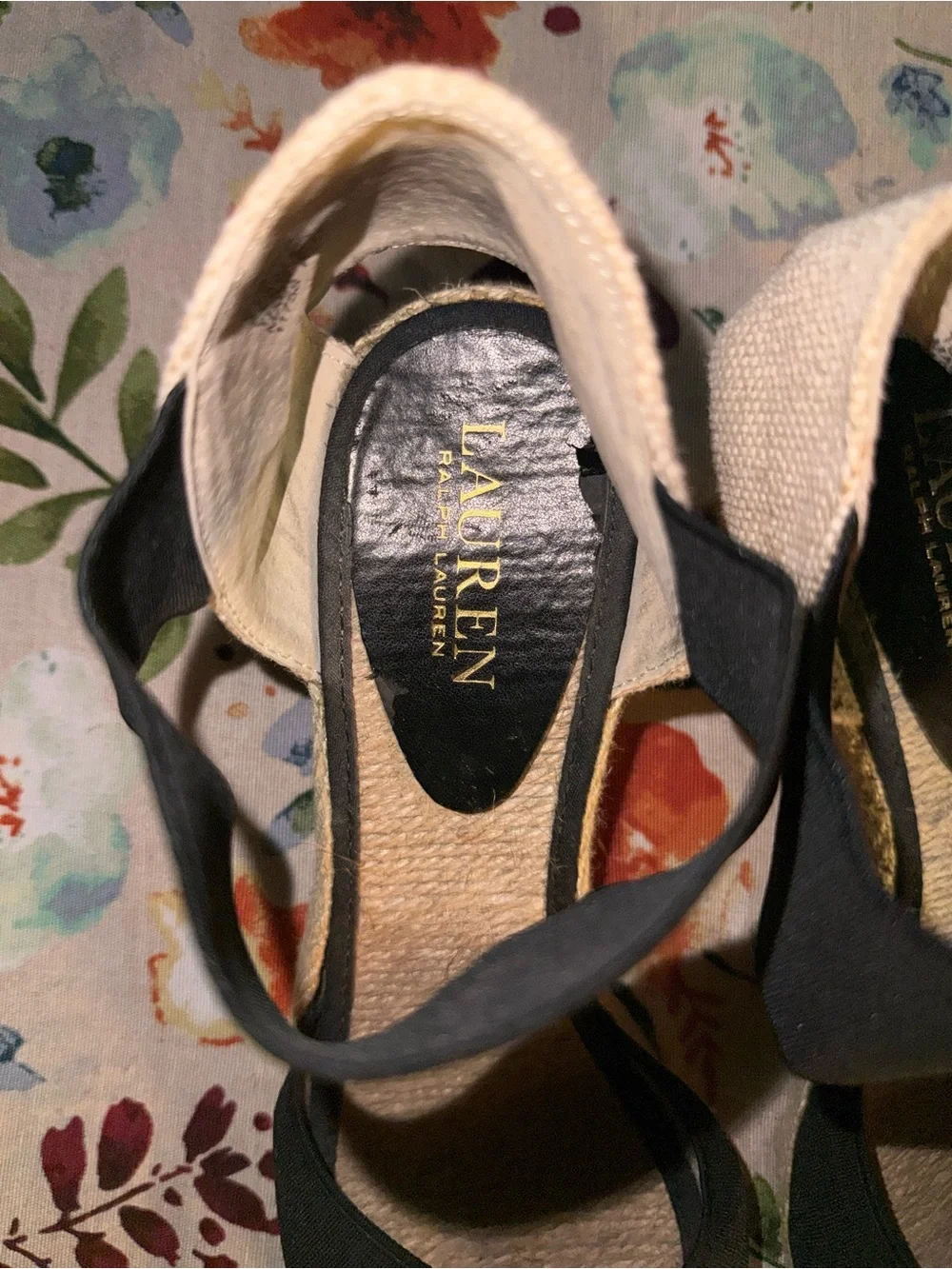 Lauren Ralph Lauren Black Espadrille Wedge Sandals with Ankle Wrap